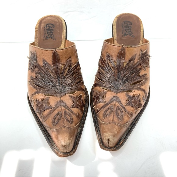 Carlos by Carlos Santana Shoes - Carlos Santana Brown Leather Rodeo Mules Clogs Slides 7M Western Embroidered
